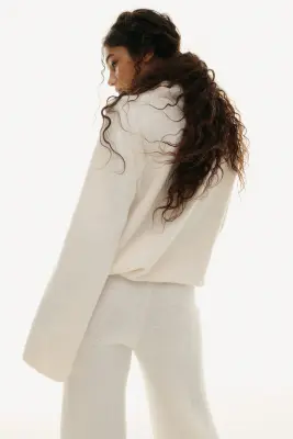 Pantalon en laine mélangée - Crème — photo 3