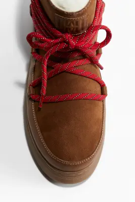 Bottines matelassées à lacets - Marron — photo 2