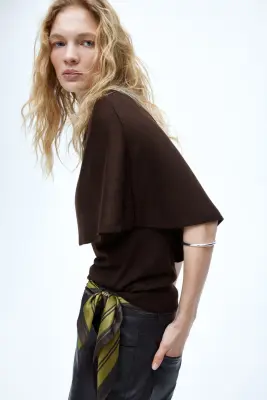 Top cape en maille fine - Marron foncé — photo 3