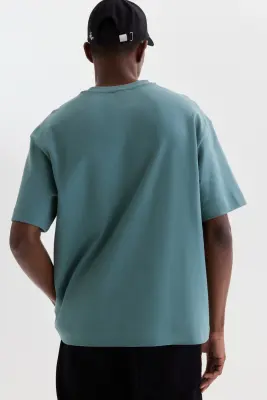 T-shirt Loose Fit en interlock - Bleu canard — photo 3