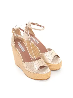 Sandales compensées HARP en cuir fleuri doré Prix boutique $545 Taille 38,5 — photo 2