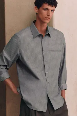 CHEMISE RAYÉE EN COTON - GRIS / RAYÉ — photo 3