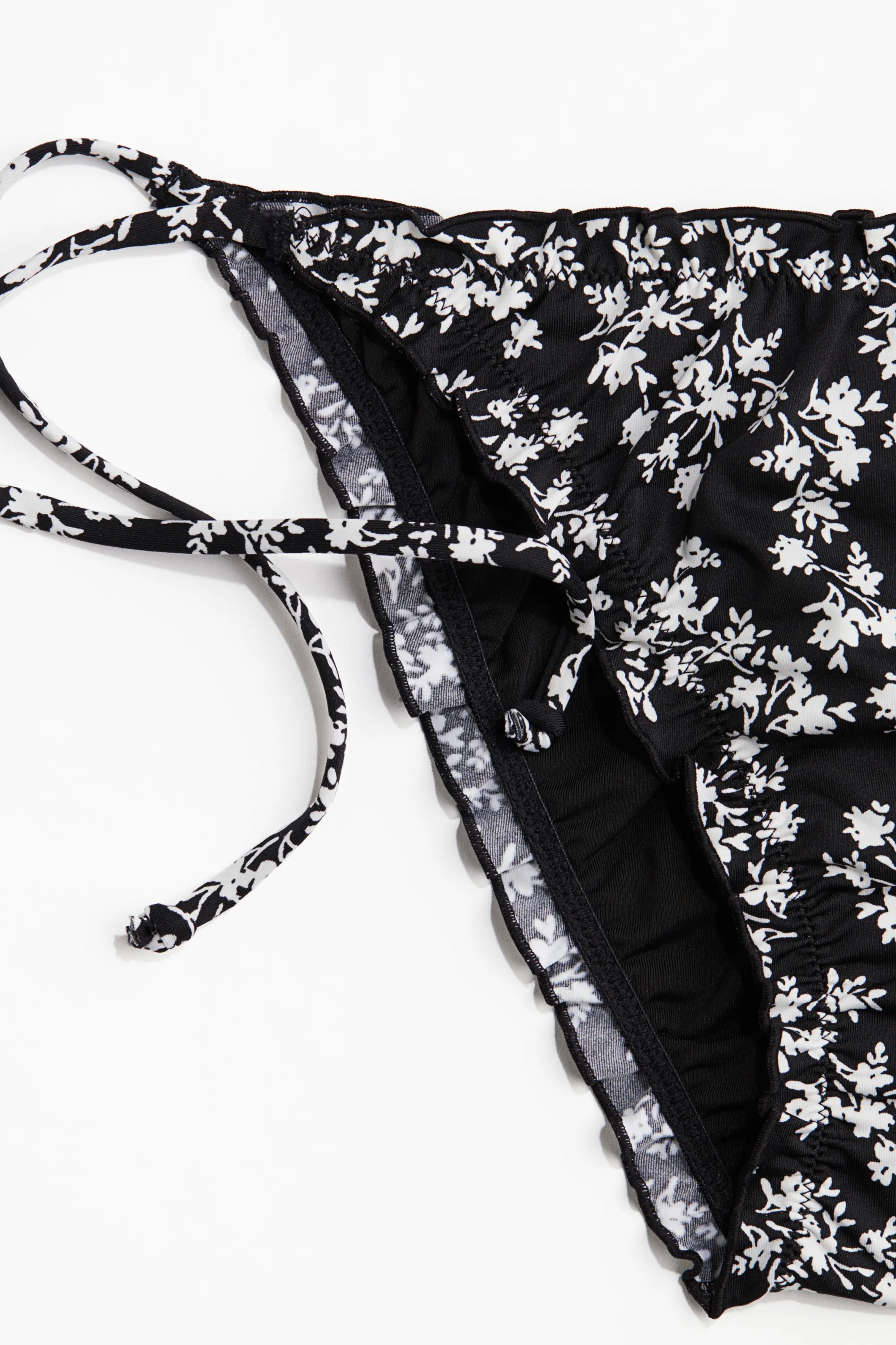 Bas de maillot Tanga à nouer - Noir/blanc/fleuri