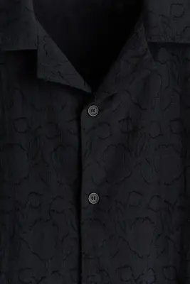 Chemise texturée Relaxed Fit avec col cubain - Noir — photo 5