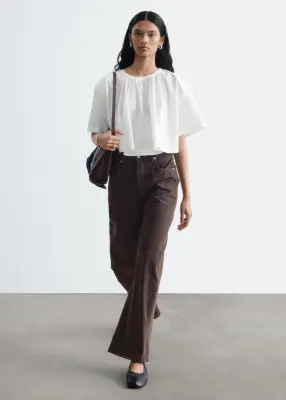 Blouse courte et froncée en coton - Blanc — photo 2