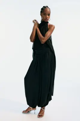Pantalon ballon avec panneau drapé - Noir — photo 2