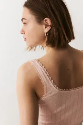 Débardeur en pointelle de coton - Rose pêche clair — photo 2