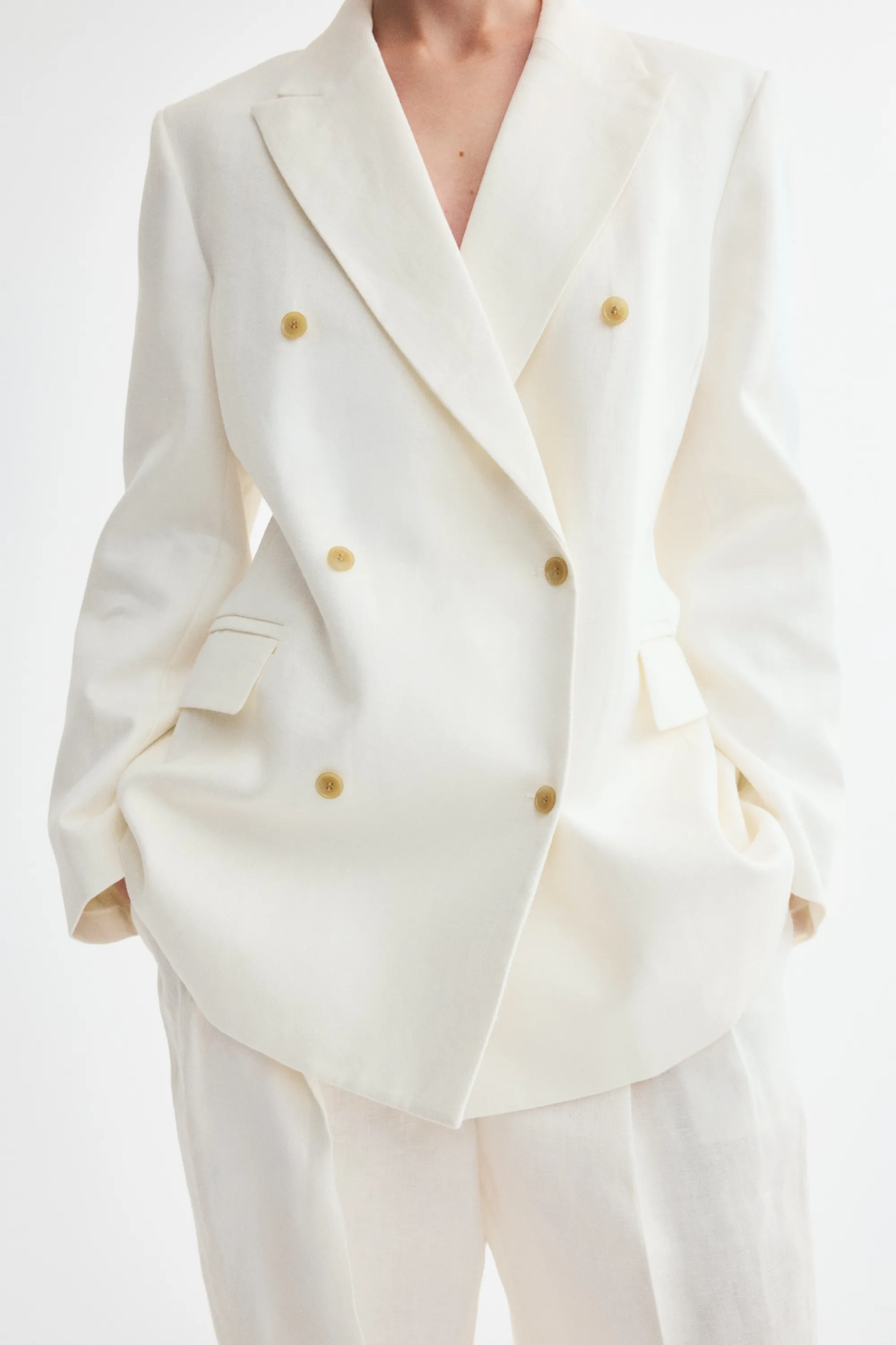 Blazer en lin à fermeture croisée - Blanc