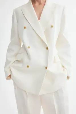 Blazer en lin à fermeture croisée - Blanc — photo 1