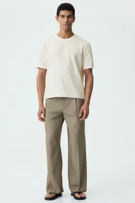 T-shirt Relaxed Fit en lin mélangé - Crème/rayé — photo 2