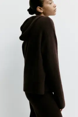 Veste à capuche zippée en maille - Marron foncé — photo 4
