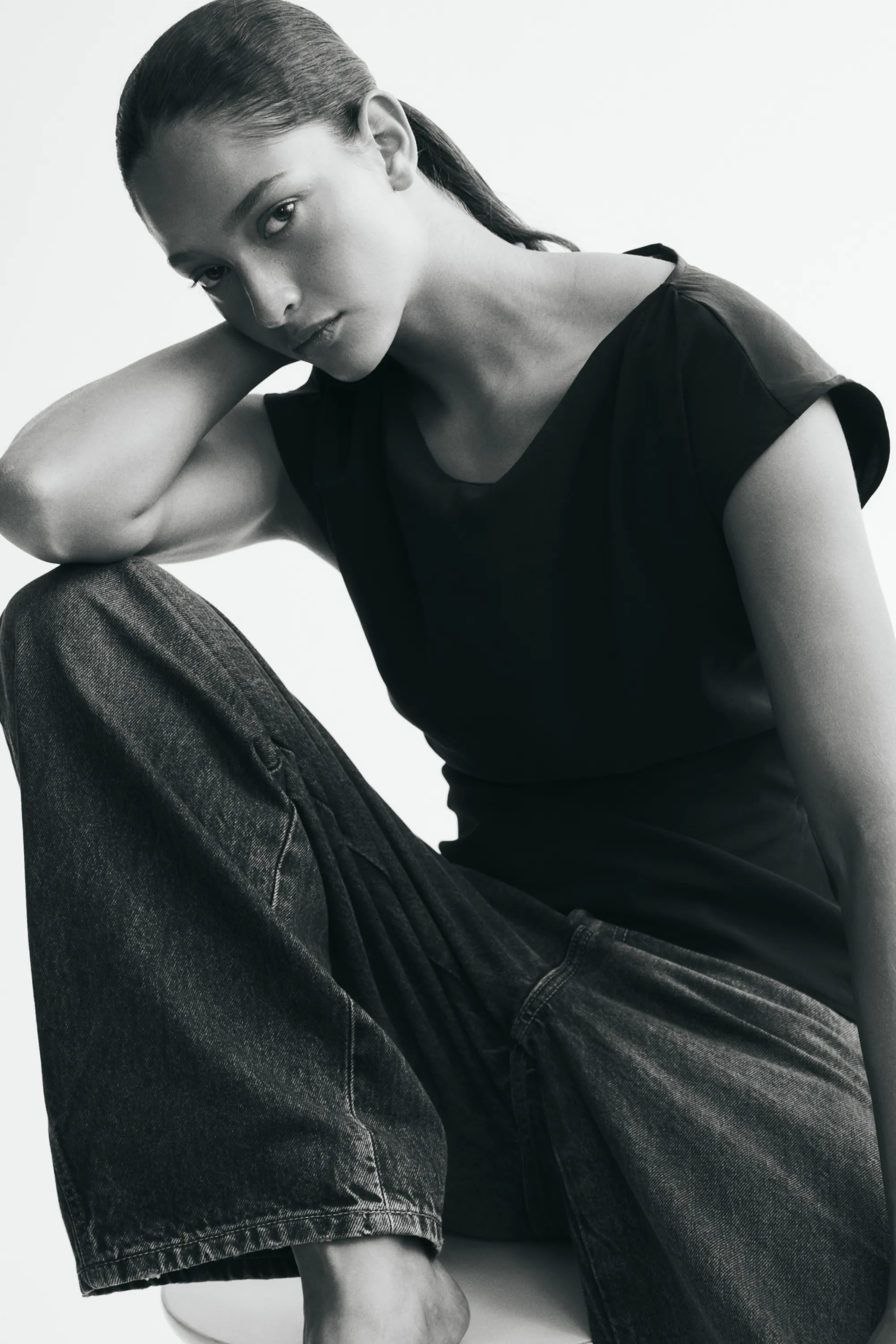Top froncé en viscose mélangée - Gris foncé