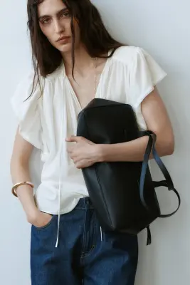 Blouse à manches volantées avec dentelle - Blanc — photo 2