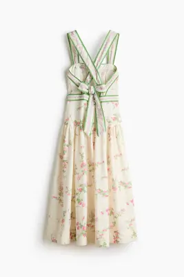 Robe avec détail à nouer - Crème/fleuri — photo 4