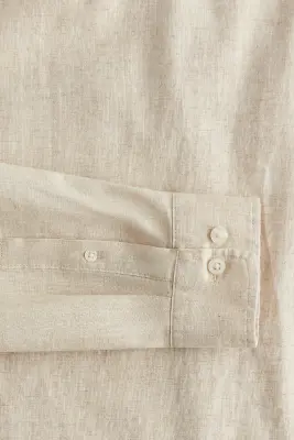 Chemise Regular Fit en lin mélangé - Beige clair — photo 5