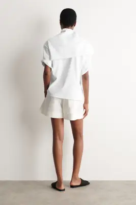 SHORT ÉLASTIQUÉ EN COTON À FINITION GROS-GRAIN - BLANC — photo 3