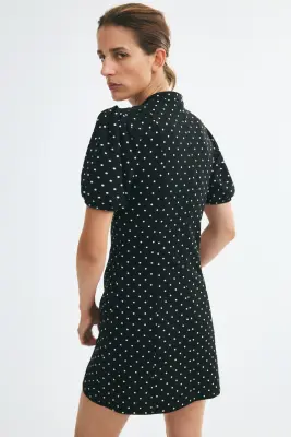 Robe en jersey romanite avec fente goutte d'eau - Noir/pois — photo 3