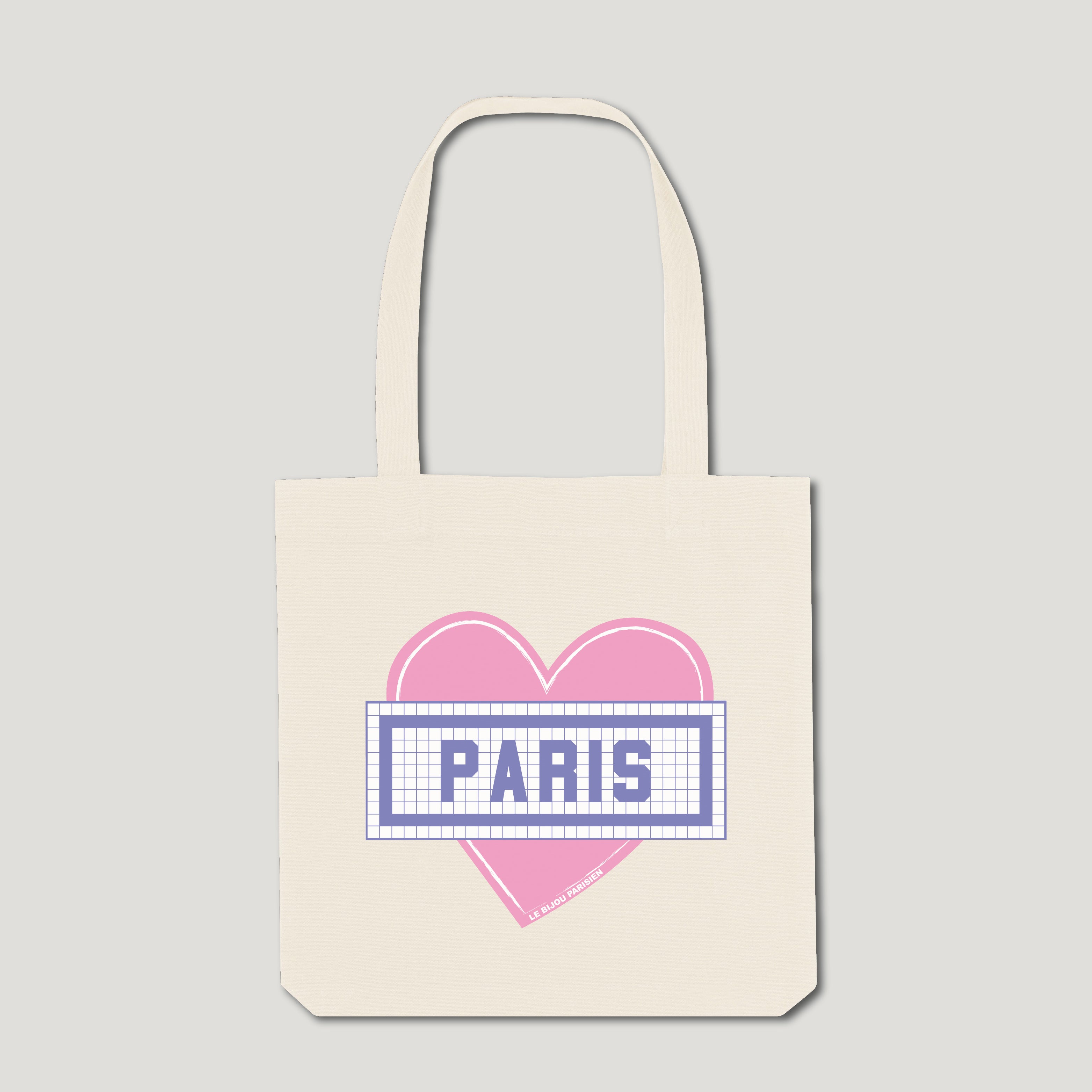TOTE BAG COTON BIO IMPRIMÉ COEUR PARIS - ÉCRU