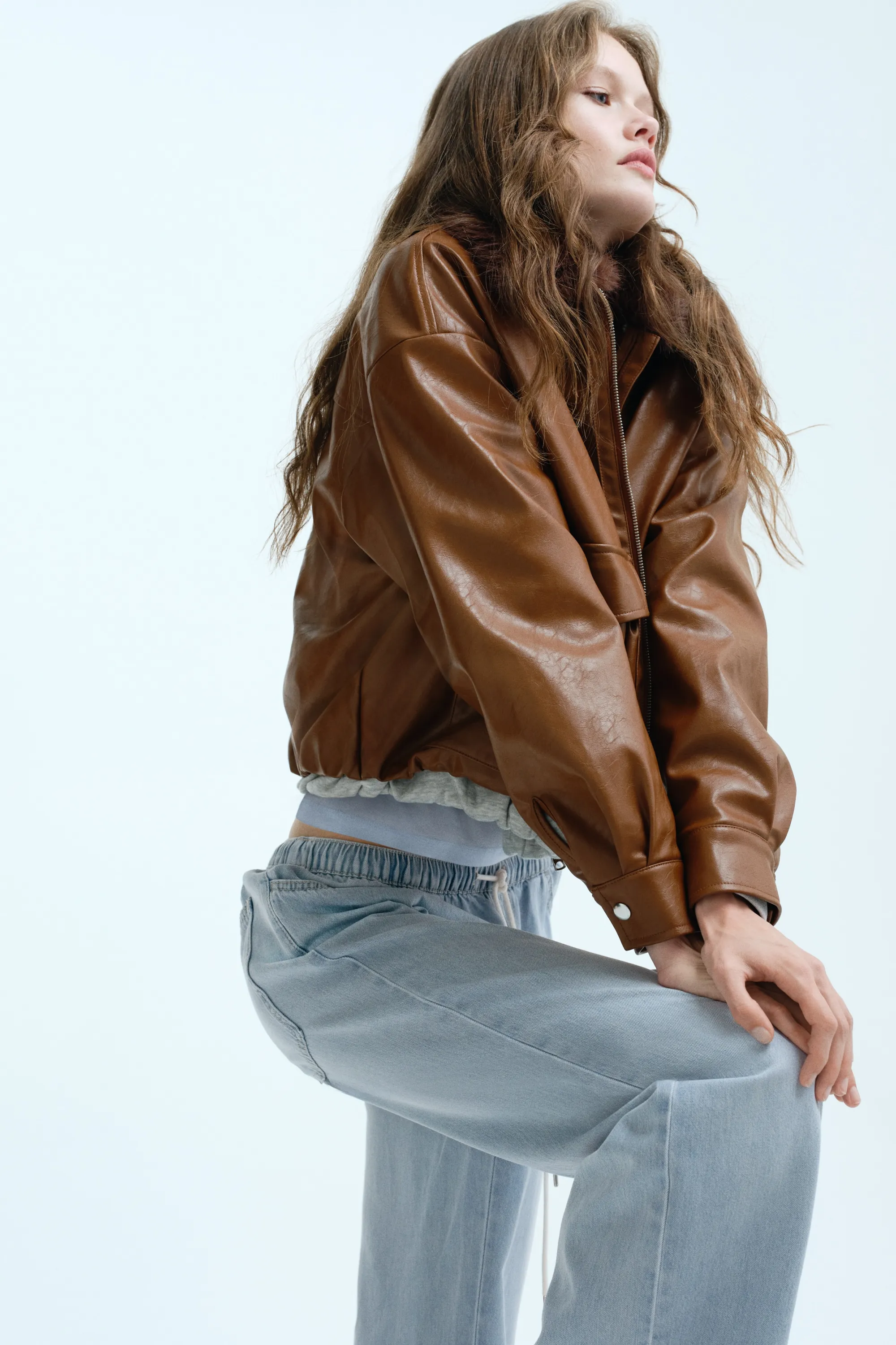 Pantalon en denim avec cordon de serrage - Bleu denim pâle