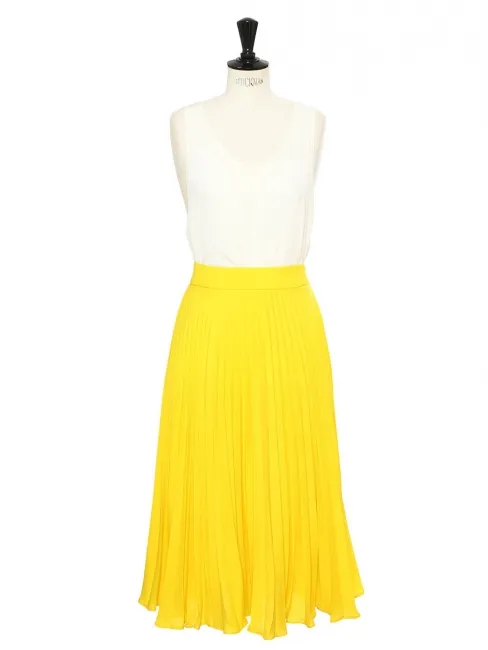 Jupe taille haute longueur midi en crêpe plissé jaune vif Prix boutique 250€ Taille XS