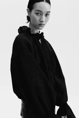 Blouse brodée en lin mélangé - Noir — photo 4