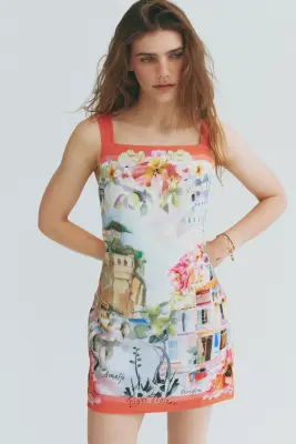 Robe sans manches avec dos ouvert - Rouge corail/motif — photo 1
