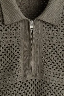 Polo Relaxed fit en maille ajourée - Taupe foncé — photo 5