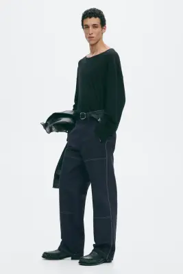 Pantalon Loose Fit en coton - Bleu denim foncé — photo 3