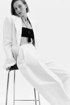 Pantalon barrel en lin mélangé - Blanc — photo 3