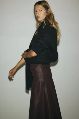Jupe trapèze en denim - Marron foncé — photo 2