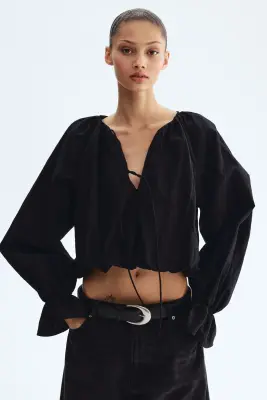 Blouse froissée à effet ballon - Noir — photo 2