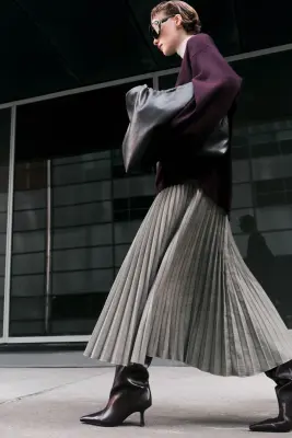Jupe plissée - Gris foncé/carreaux — photo 1