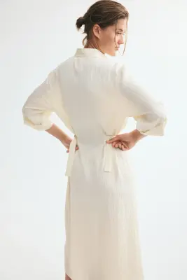Robe chemise cintrée - Crème — photo 2