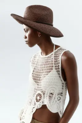 Chapeau de paille fait main - Marron foncé — photo 3