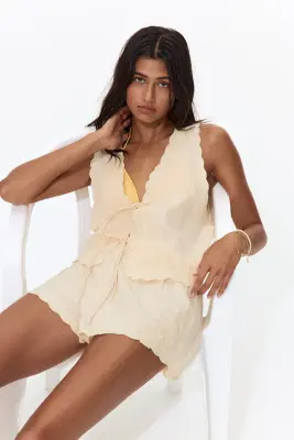 Short de plage en mousseline de coton - Jaune clair — photo 1