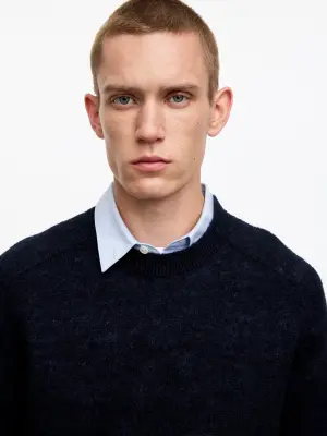 Pull en laine brossée - Bleu marine foncé — photo 3