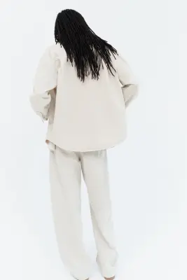 Chemise oversize en denim - Beige ancien clair — photo 4