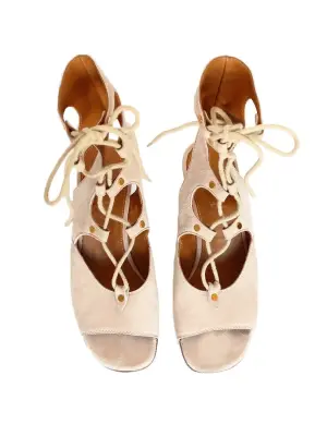 Sandales compensées FOSTER en daim beige nude à lacets Prix boutique 750€ Taille 36,5 — photo 5