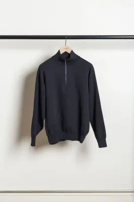 Comoli – Wool Half-Zip Knit E03-06030 – CHARCOAL — photo 3