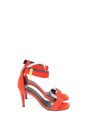 Sandales ICONIC à talon en suède orange rouge et bride cheville Prix boutique 550€ Taille 37 — photo 1