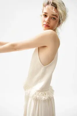 Top en maille avec franges - Crème — photo 3