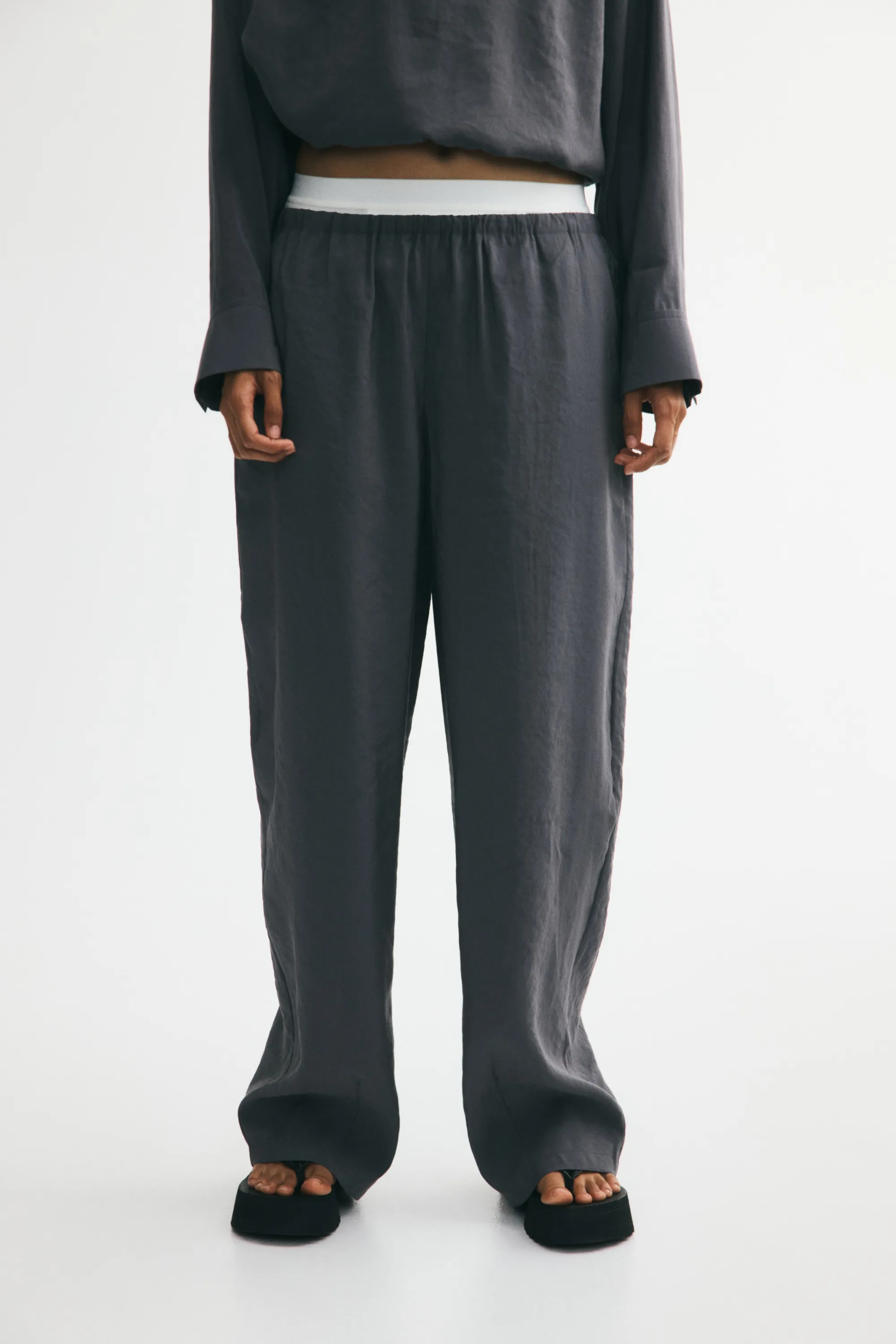 Pantalon barrel en modal mélangé - Gris foncé