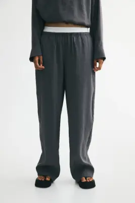 Pantalon barrel en modal mélangé - Gris foncé — photo 1