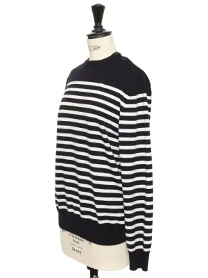 Pull col rond en laine mérinos marinière noir et blanc Prix boutique 300€ Taille M — photo 3