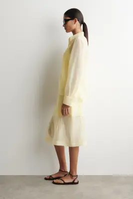 CHEMISE DIAPHANE À PLIS PINCÉS - JAUNE — photo 2