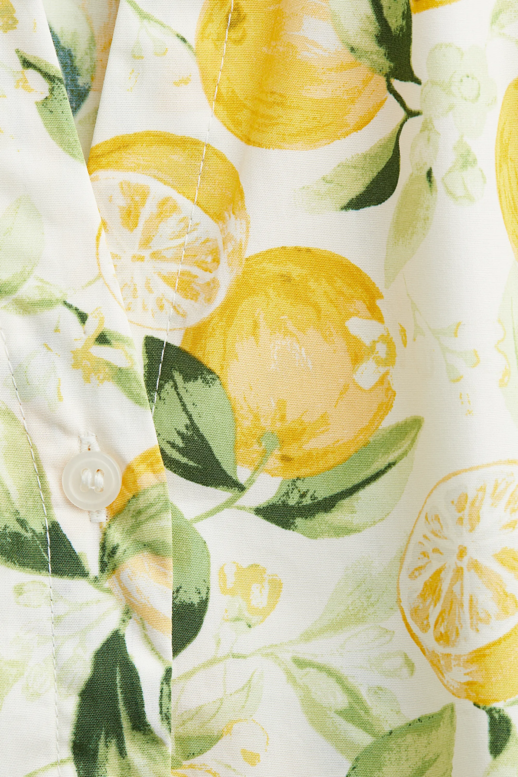 Blouse en popeline avec manches ballon - Blanc/citrons