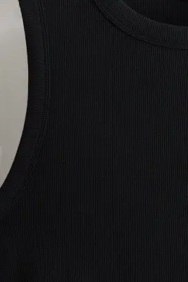 Débardeur côtelé Slim Fit - Noir — photo 4