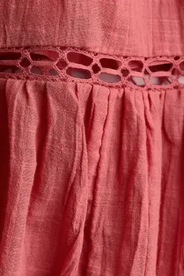 Jupe en coton avec dentelle - Rouge brique — photo 4