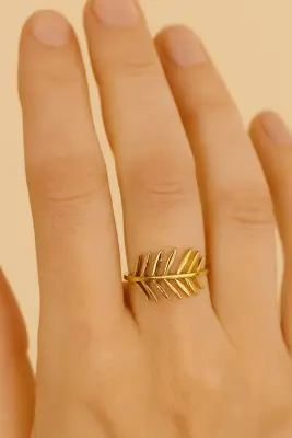 Bague feuille en acier inoxydable doré Dalila — photo 2