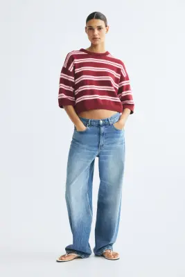 T-shirt en maille - Rouge foncé/rayé — photo 1
